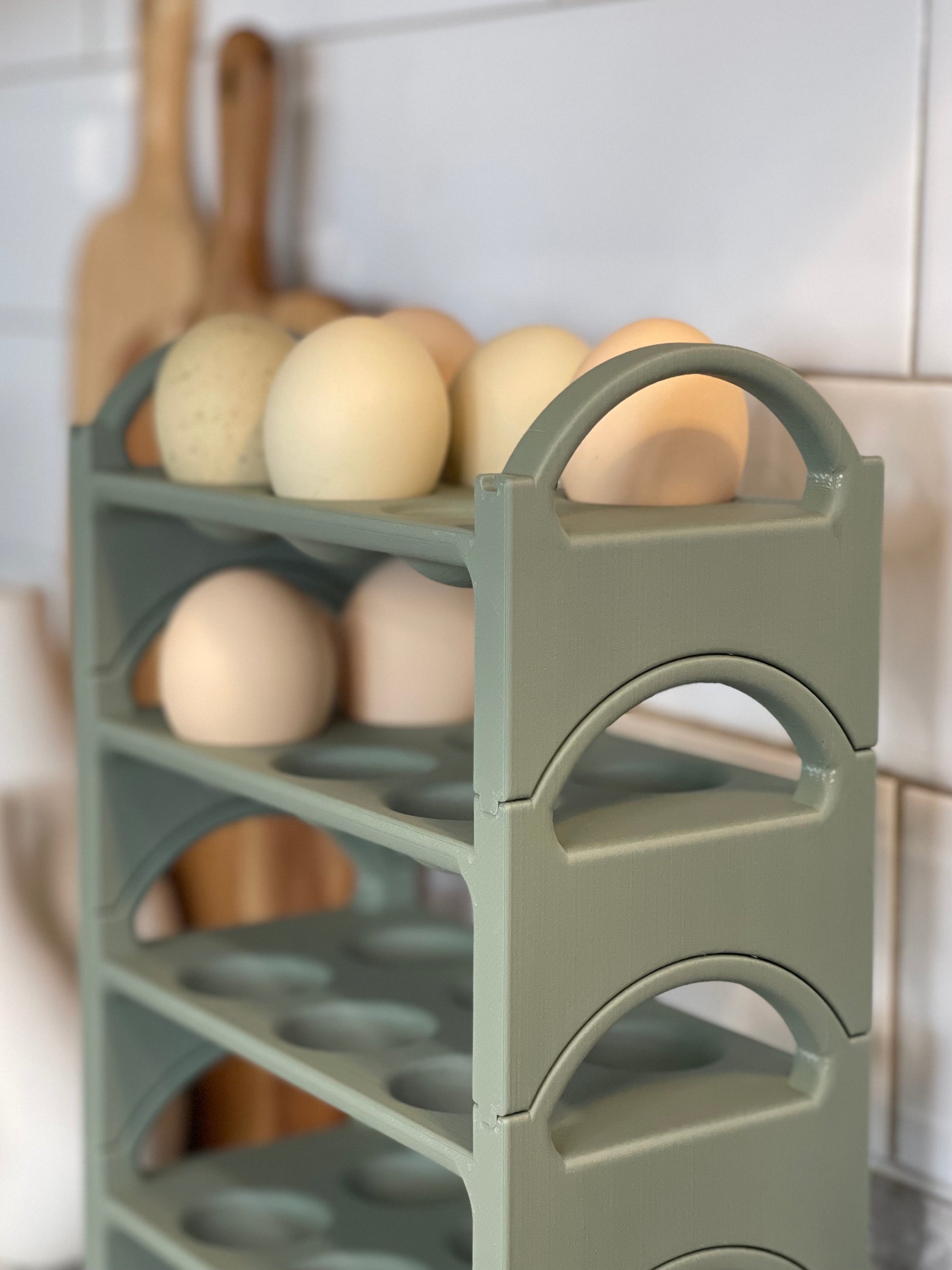 Fresh Egg Holder Countertop Storage - Stackable Wooden Egg