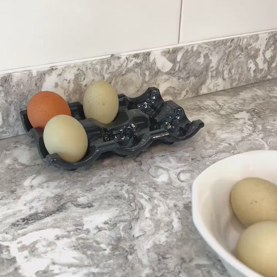 Egg Holder Countertop - Egg Tray - Farm Fresh Eggs - Chicken Egg Holder - Ceramic Look - Plant Based - Ash Gray - Shatterproof