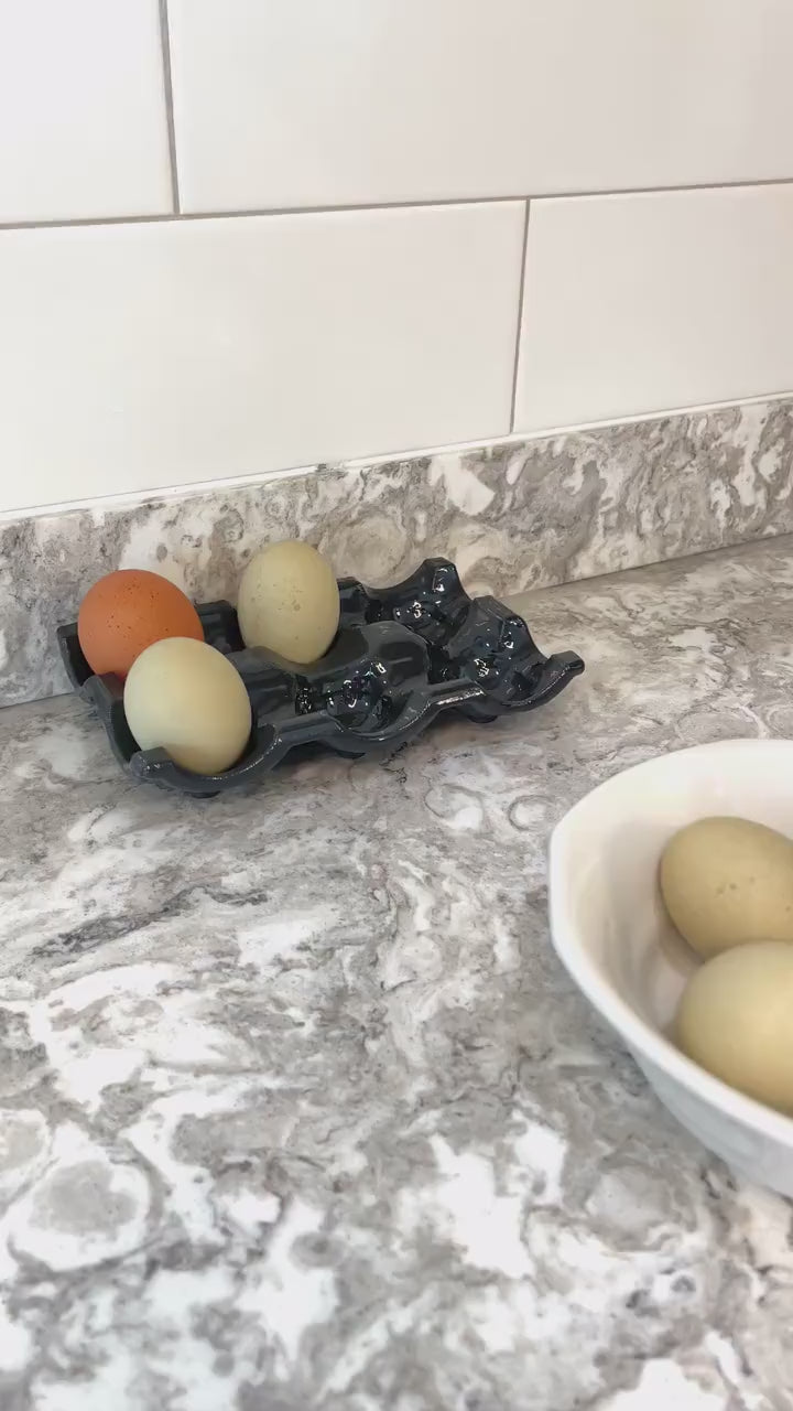 Egg Holder Countertop - Egg Tray - Farm Fresh Eggs - Chicken Egg Holder - Ceramic Look - Plant Based - Ash Gray - Shatterproof