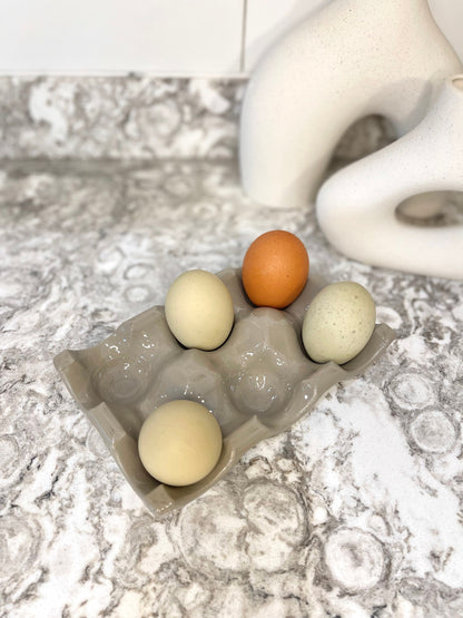 Egg Holder Countertop - Egg Tray - Farm Fresh Eggs - Chicken Egg Holder - Ceramic Look - Plant Based - Smokey Beige - Shatterproof