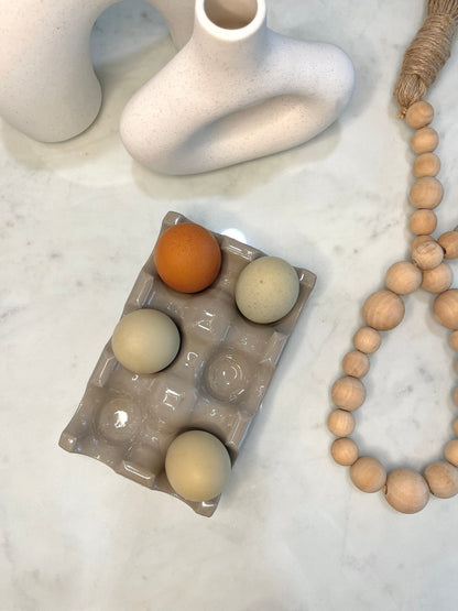 Egg Holder Countertop - Egg Tray - Farm Fresh Eggs - Chicken Egg Holder - Ceramic Look - Plant Based - Smokey Beige - Shatterproof