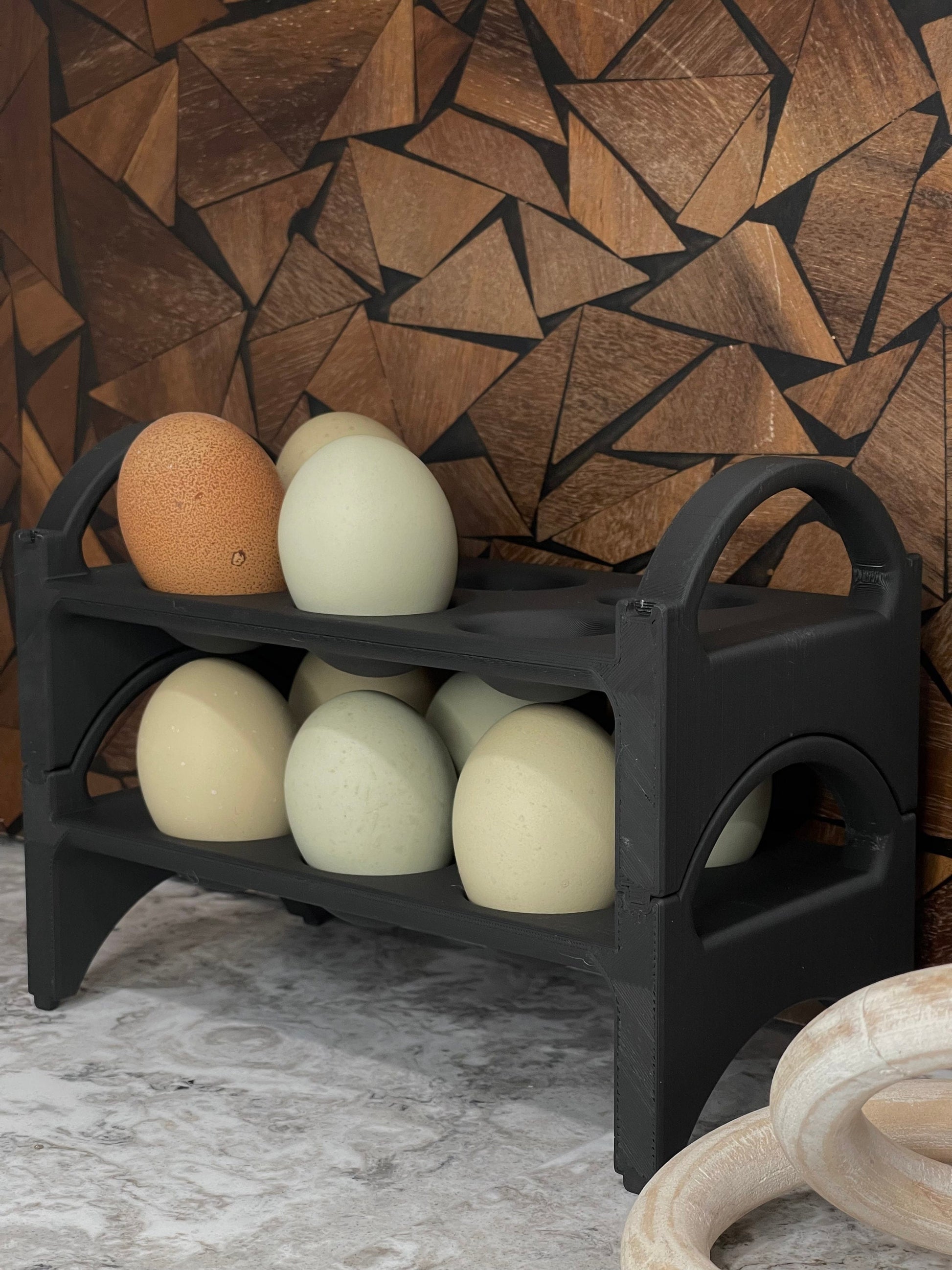 Gui's Chicken Coop Egg Holder - Countertop Stackable Egg Rack for Fresh Eggs - Rustic Kitchen Decor (Top Rack)